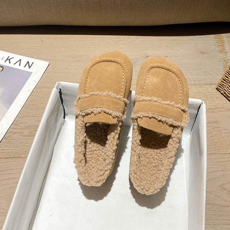 Damen Mokassins aus lockigem Lammfell echtes Leder Fell Flats Damen Band Schnalle Lammwolle Slipper Winter Fellschuhe für Frau