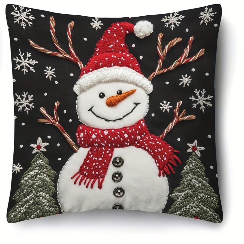 

Christmas Embroidered Pillowcases: Santa, Reindeer, Christmas Tree & Snowman Designs Sofa room cushion cover home decoration 16x16Inch