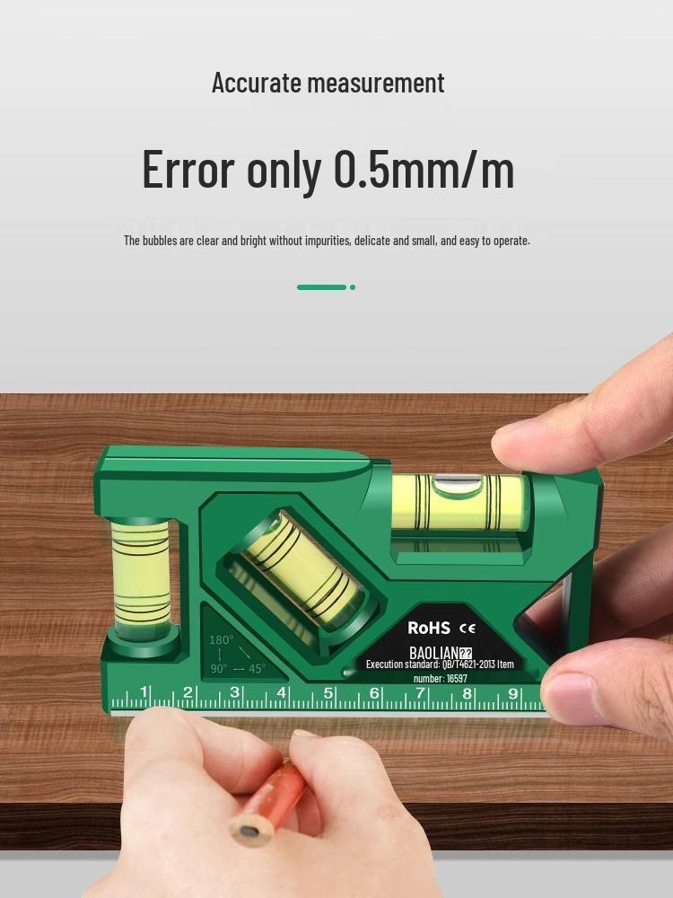 Magnetic High-Precision Drop-Proof Spirit Level Protractor with Mini Ruler