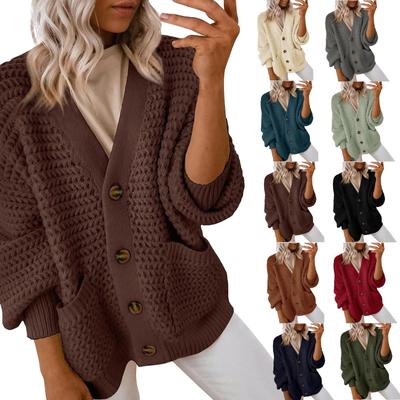 Women's Fashion Casual Solid Color Front Open Long Sleeve Thick Knit Cardigan Sweater Coat