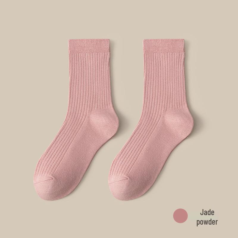 

Женские хлопковые гольфы до колена - до середины икры, весна и осень, теплые, влагоотводящие, антибактериальные, двухслойная вязка Fits Size 36-40 нефритовый/розовый