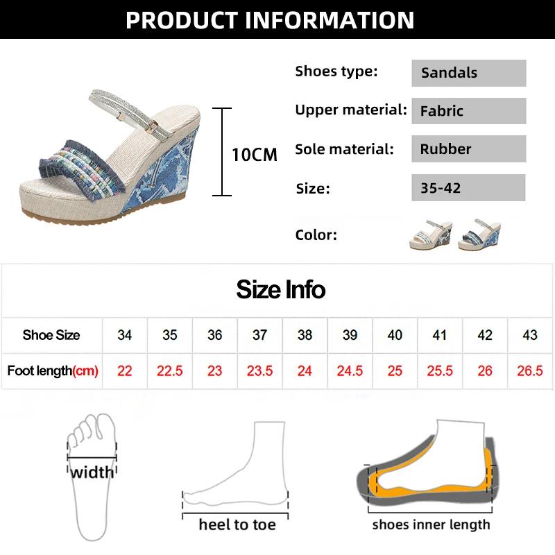 Fashion New Summer Fashion Wedge Heel Sandals Woman Bohemian Crystal Strap Platform Sandals for Women Thick Sole Non Slip Beach Slippers