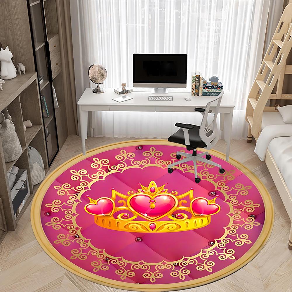 1pc Crown HeartChair Carpet for Office, Indoor Non-Slip Washable Polyester Fiber Carpet, Mat For Office, Machine Washable