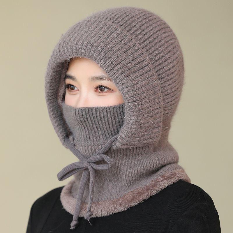 Women's Windproof Winter Hood Scarf Fleece Lined Knitted Warm Adjustable Neck Warmer for Snow Activities Outdoor Work