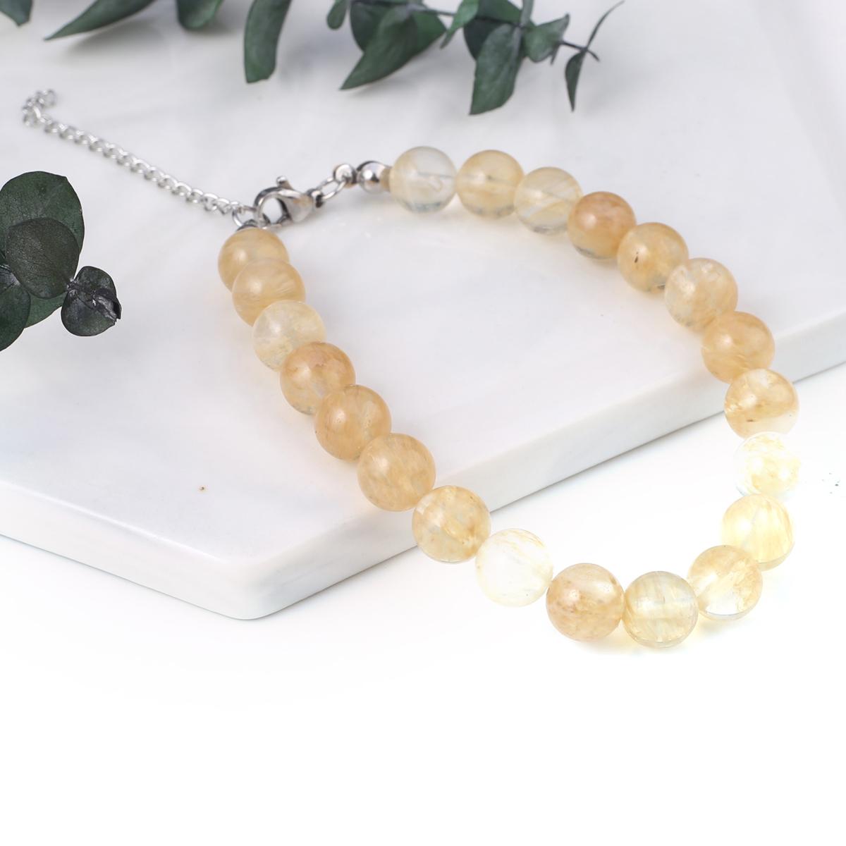 

Новый стильный женский браслет, натуральный камень, флюорит/агат/розовый кварц/унакит, бусины 8X8 мм, подвески для женщин, подарок на день рождения Y-Rutilated Quartz