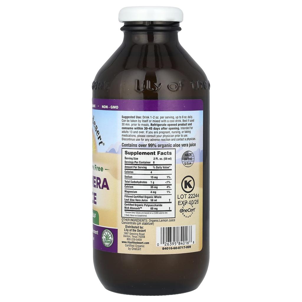 Aloe Vera Juice, Natural Leaf Ingredients, Purified, 473 Ml (16 Fl Oz)