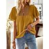 Women's Solid Color V-Neck Blouse Shirt Ladies Fashion CLace Trim & Swiss Dot Accents Blouse