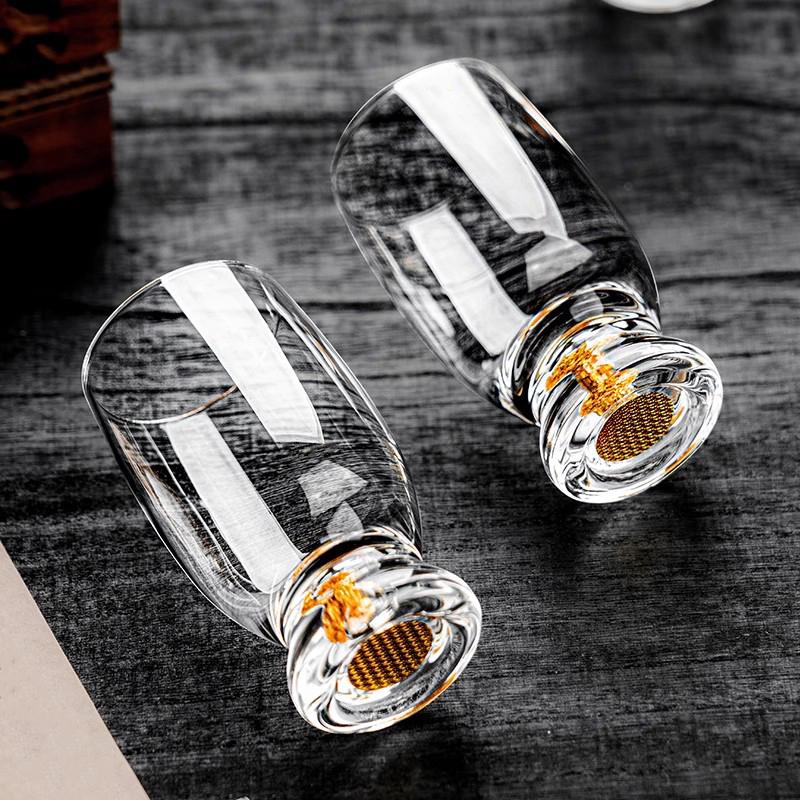 Juego de 2/4/6 copas de licor de cristal de 100 ml, copas de whisky, vodka, chupito, vino, copas doradas para licores, sake, soju, brandy, taza de té