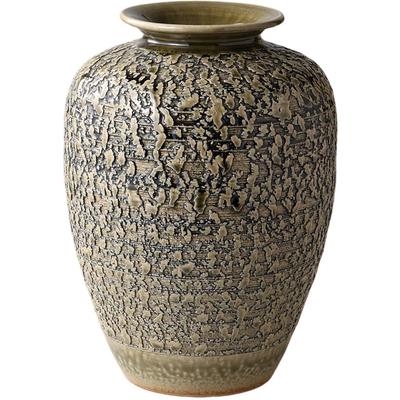 Ale-net Flower Vase, W19.5 X D19.5 X H26cm, Green Pine Bark Vase, Shigaraki Ware, Made In Japan