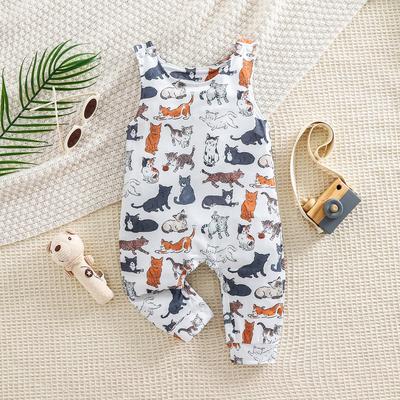Infant Baby Romper Cute Puppy Kitten Graffiti Pattern Bodysuit Casual Comfortable Sleeveless Jumpsuit