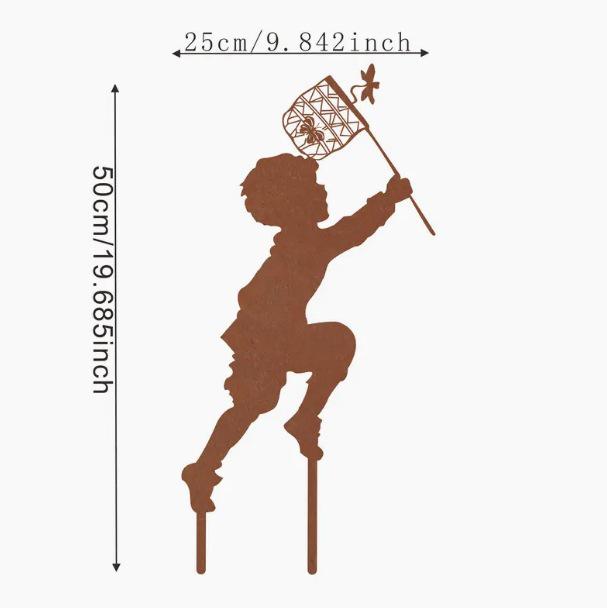 Outdoor Farmhouse Metal Silhouette Decoration - Small Boy and Girl Ornament