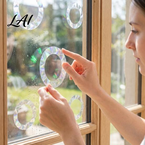 Bird Strike Deterrent 16Pcs Window Decals to Prevent Strikes Clings for Birds Circles Style Rainbow Easy Apply Film Alert Static Glass Reminder