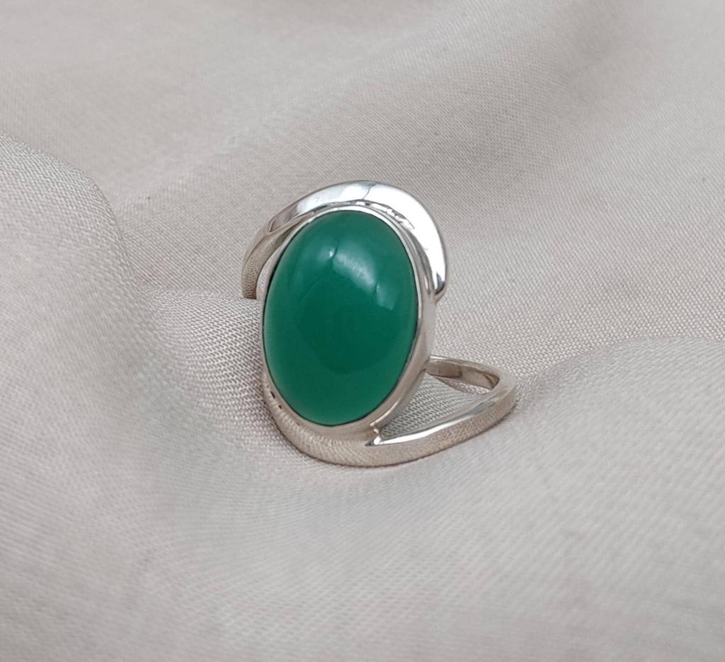 Green Onyx Sterling Silver Ring: Handmade Boho Statement Jewelry