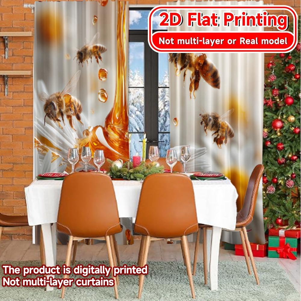 Flat Printing Honey Harmony Chic Curtains Polyester Outdoor Decorations Decorative Curtain Set Of 2 Contemporary Made Washable
