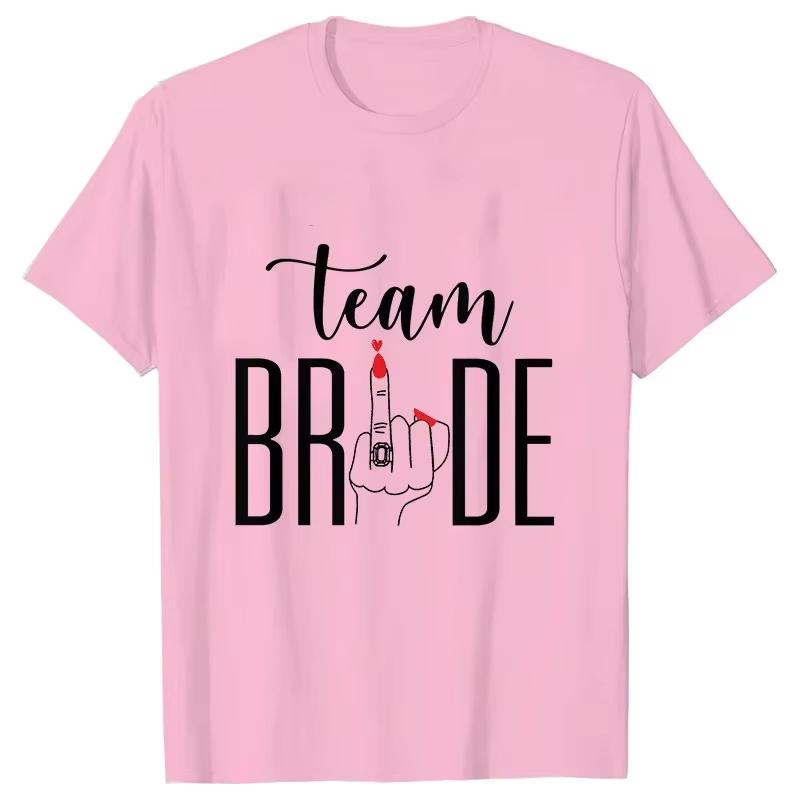 Unisex Tshirt Team Bride Graphic Tee Crew Neck Short Sleeve Ring Hand Letter Print Bachelorette Wedding Party Casual Top