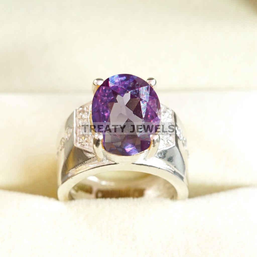 Alexandrite Oval Cut Gemstone With 925 Sterling Silver Ring For Men's #A623 JL375656842475