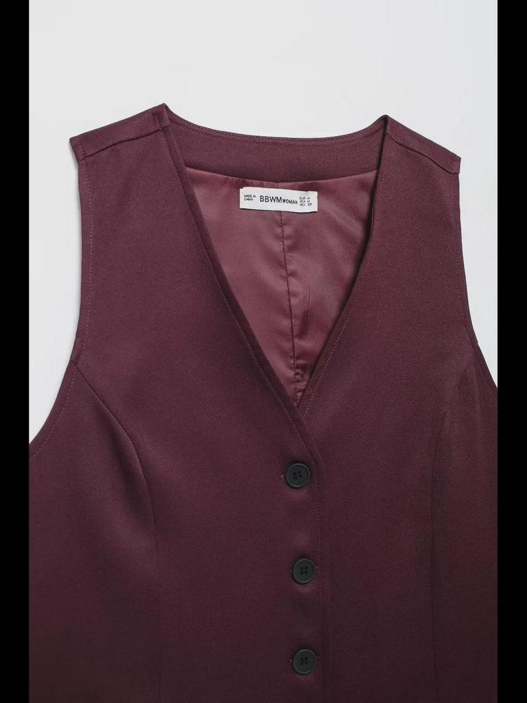 Sleeveless Slim Vest & Wide-Leg Pants Women's Suit