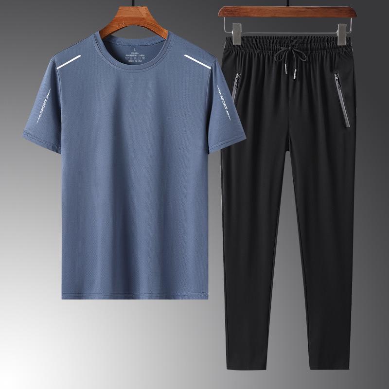 Summer Casual Men's Plus Size Ice Silk Three-Piece Set - Dad's Trendy Short Sleeve T-shirt