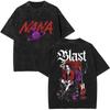 Anime Nana Osaki Vintage Washed T-shirts Grunge Black Stones Y2k Streetwear 90s Cartoon Oversized Short Sleeve T Shirt Unisex