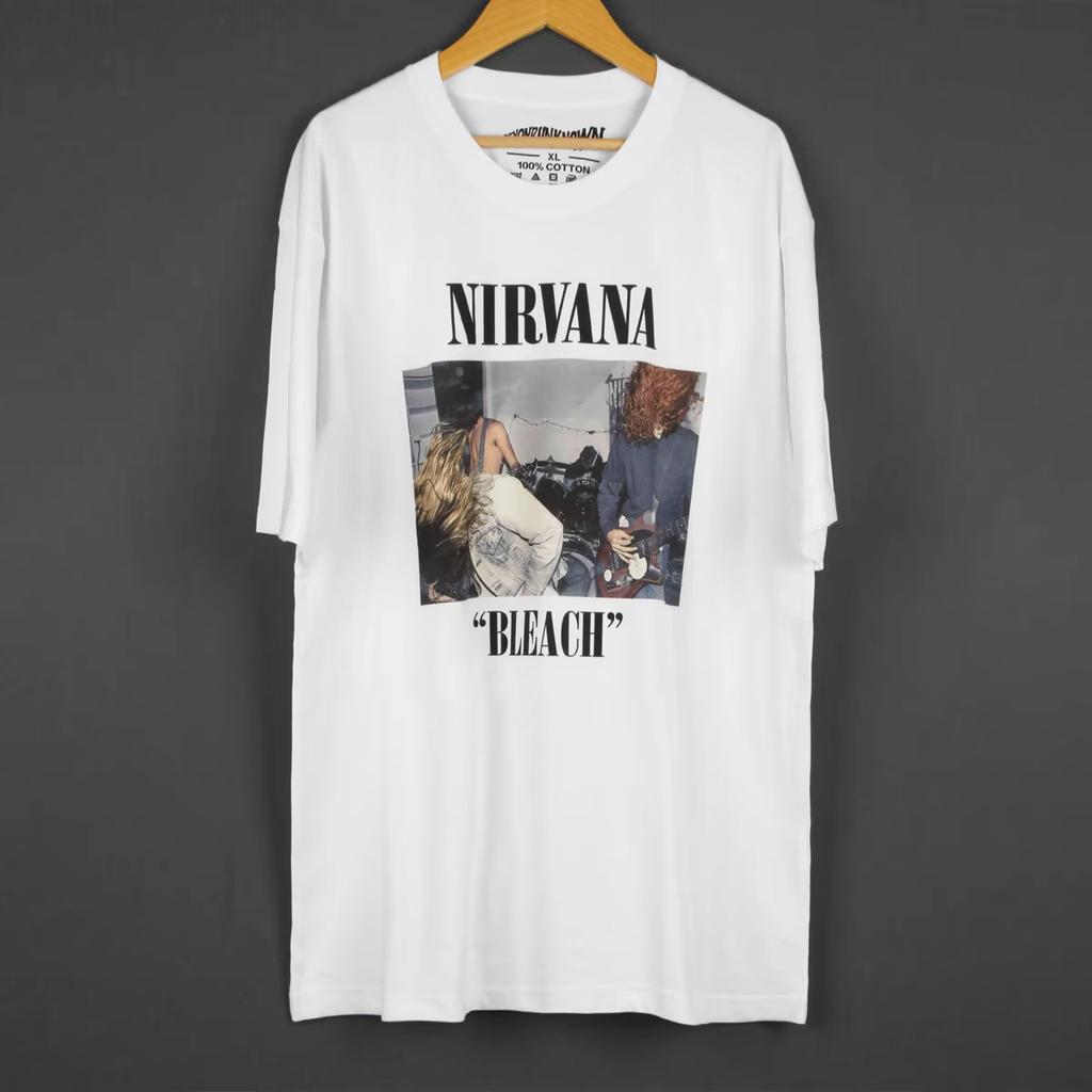Nirvana Band Bleach T Shirt Grunge Rock Music Kurt Cobain Punk Short Sleeves Cotton Printed Clothing Y2K Unisexs Top Tee