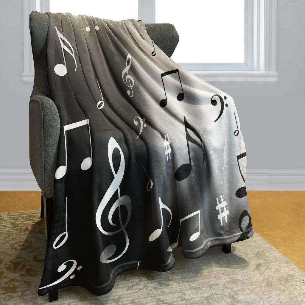 Music Note Flannel Throw Blanket Super Soft Lightweight Music Theme Blanket for Couch Sofa Bed Living Room Twin King Size