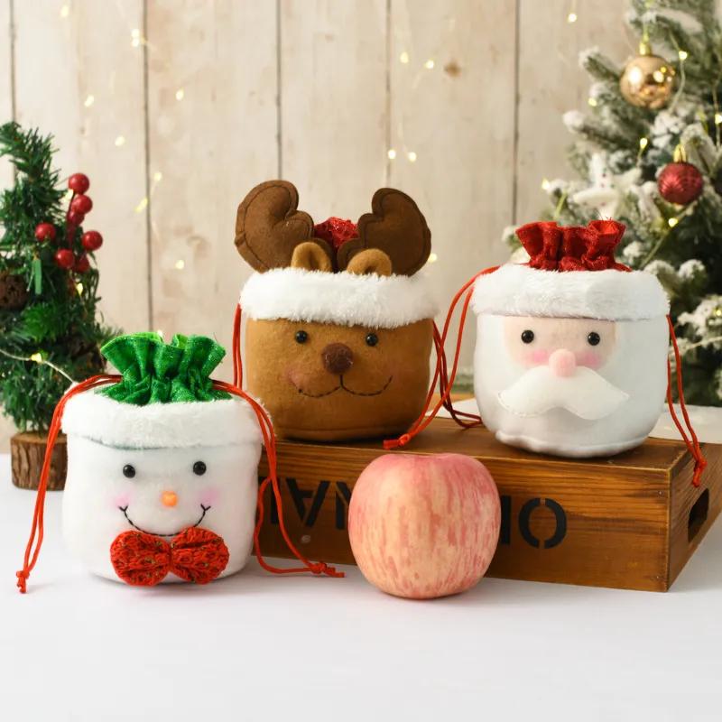 Christmas Decorations Sack Xmas Gift Candy Drawstring Apple Bag Snowman Santa Safe Fruit Bag Christmas Party Supplies YFA2229