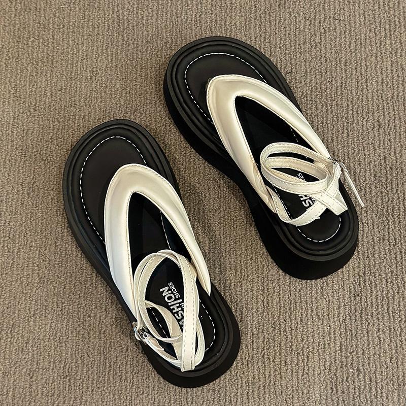 

Fashion Comemore Roman Sandals Women Summer 2025 New Flip Flops Thick Bottom Cross Strap Beach Shoes High Heels Heightening Sandales 35 бежевый