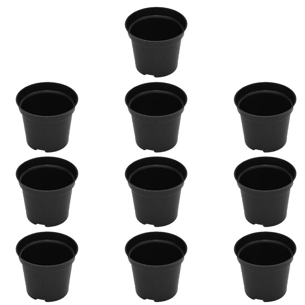 10PCS Set of Black Plastic Plant Pots for Indoor and Outdoor Use