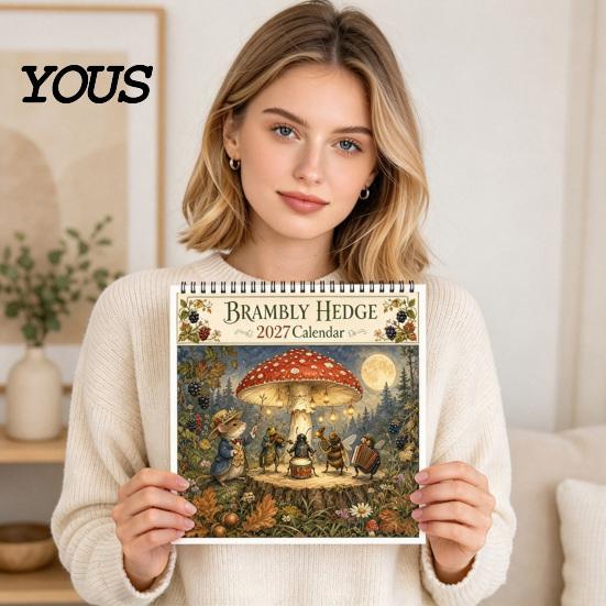 Calendario da Parete 2027 Calendario Brambly Hedge, Pianificatore da Appendere da 12 Mesi con Blocco Note Accademico Vintage Topo del Bosco Fungo Acquerello