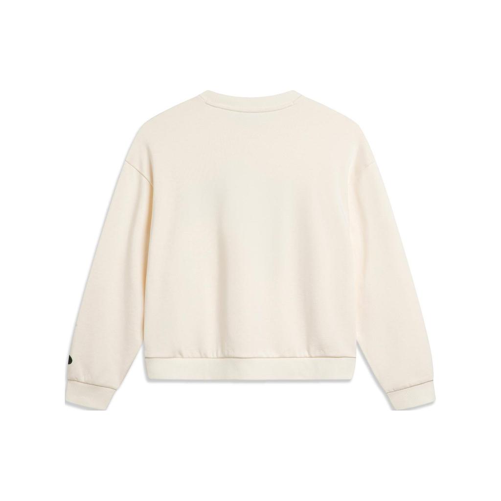 Li Ning Sports Lifestyle Series Letter Print Round Neck Loose Pullover Long Sleeve Sweatshirt Women sweatshirt Off-White AWDU804-1