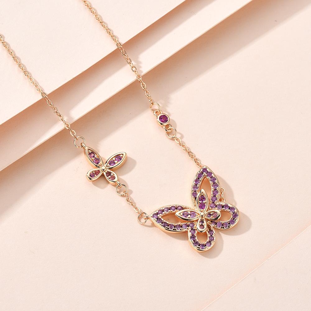 Hot-selling Seiko Phantom Micro-set Three Butterflies Pink Diamond Necklace Clavicle Chain
