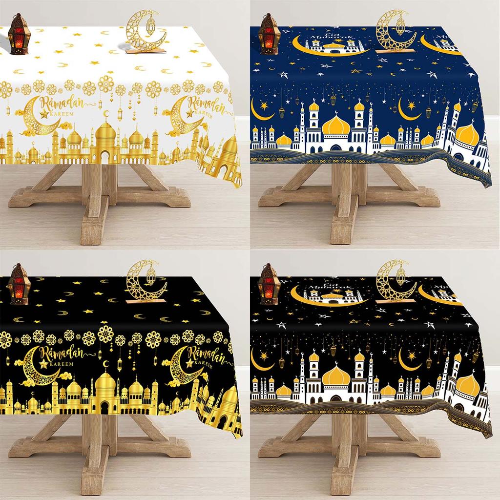 Eid Mubarak Tablecloth Plastic Castle Table Cover for Home 2026 Islamic Muslim Party Decor Ramadan Decorations Eid Al Adha Gifts