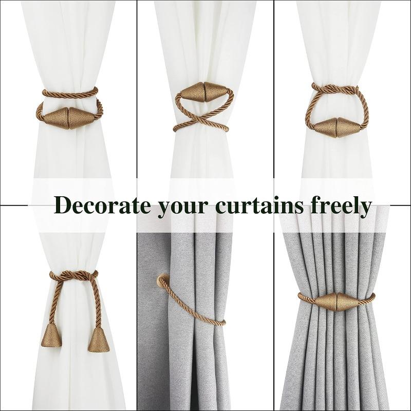 2 Pack Magnetic Curtain Tiebacks Rope Modern Handmade Curtain Tie Backs Decorative Drapes Weave Holdbacks for Window Décor