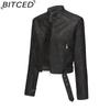BITCED Women's Biker-Style Leather Jacket with Belt, Long Sleeves and Zip Fastening Spring/Autumn Leather Jacket