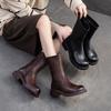 GKTINOO Retro Genuine Leather Solid Color Mid-calf Boots 2024 Winter New Versatile Round Toe Thick Heel Women's Shoes