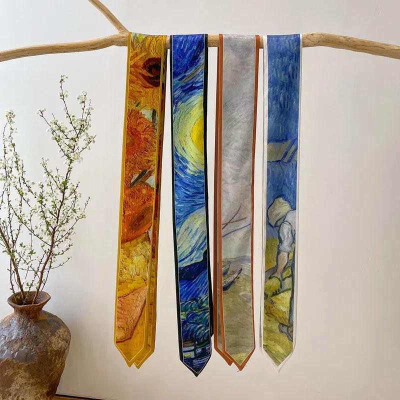 Long Hairband Skinny Neckerchief Women Hair Scarf Fashion Headband Cute Tie Scarves Silk Feel Luxury Print Bag Scarf For Ladies