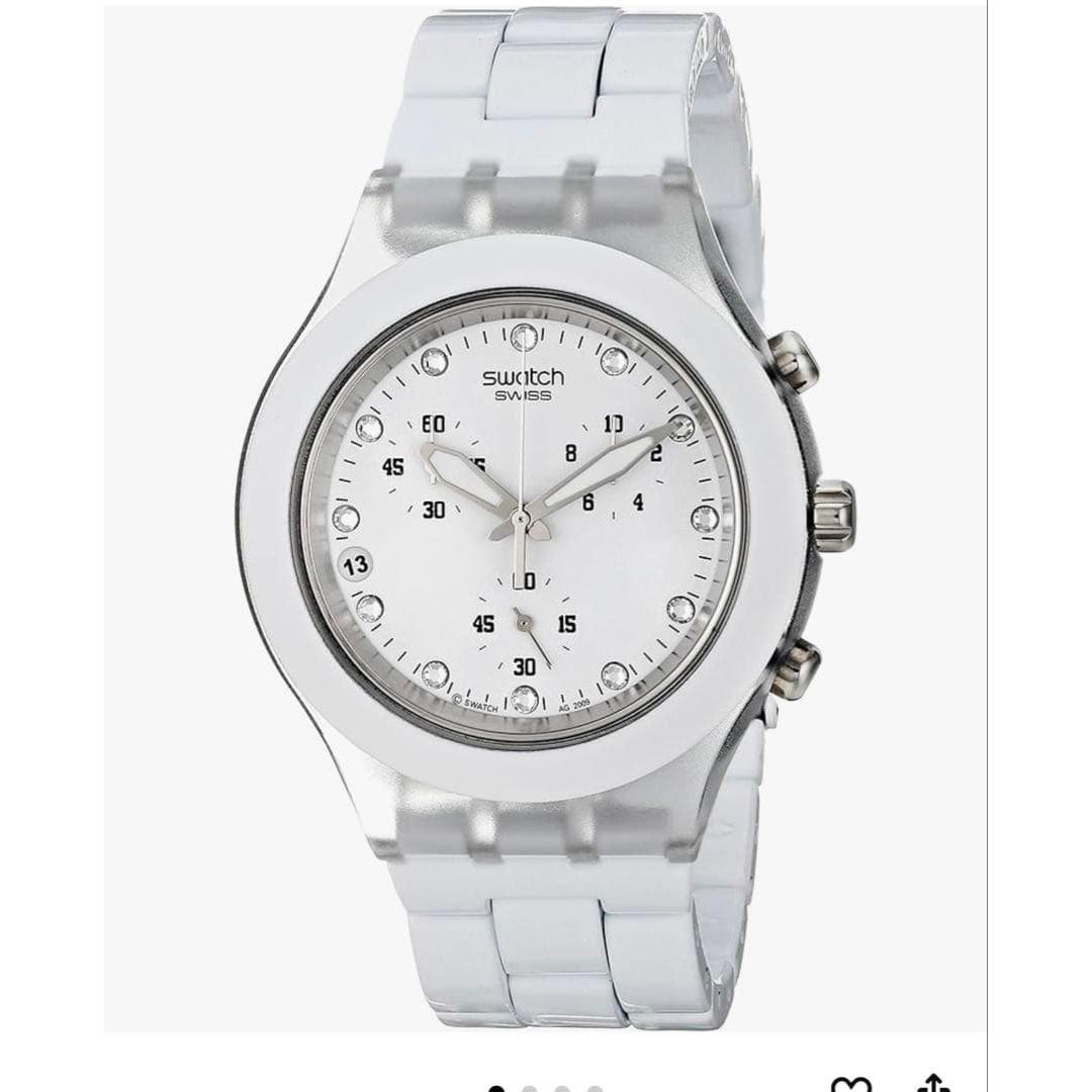 Used Swatch SVCK4045AG white dial watch. b