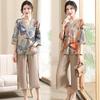 Stylish Chiffon Summer Outfit Set for Middle-Aged Mothers: Short-Sleeved Blouse and Pants