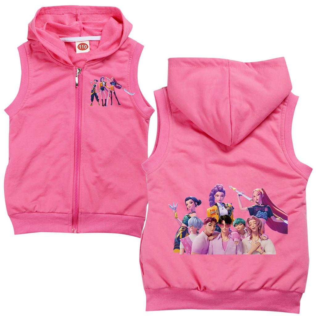 

Детский Девочки Аниме Мультфильм K-Pop Руми Зои Мира Принт Повседневный Худи Без рукавов на молнии Жилет 170cm розы красного