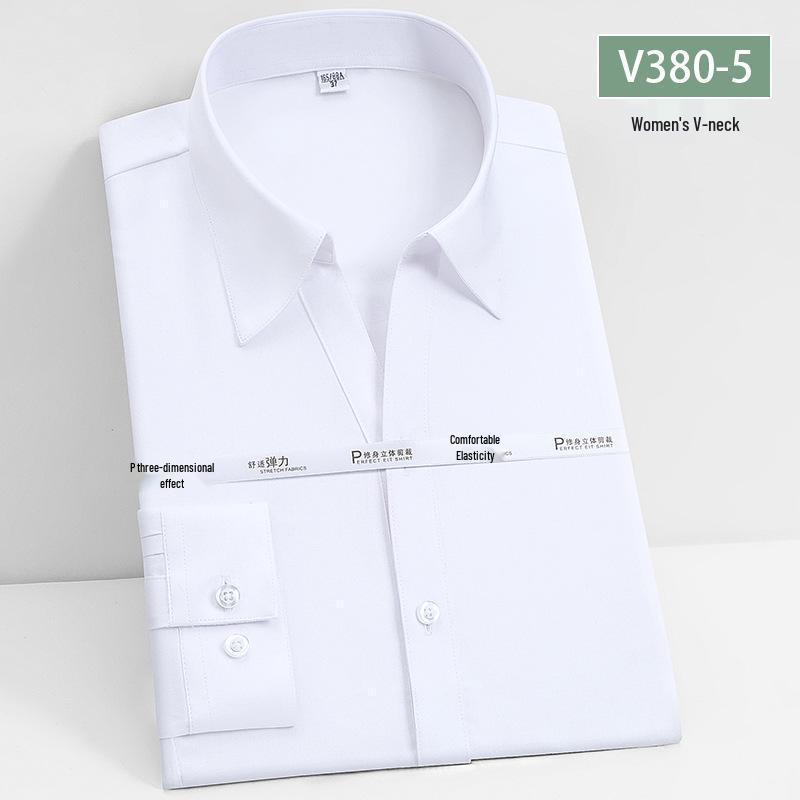 Damska koszula formalna z długim rękawem z włókna bambusowego - Biała, Niegniotliwa