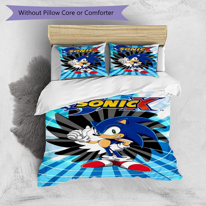 3pcs Duvet Cover Set (1*Duvet Cover + 2*Pillowcase, Without Core), Sonic Print Bedding Set, Bedroom Decor, All‑Season, Birthday Gift