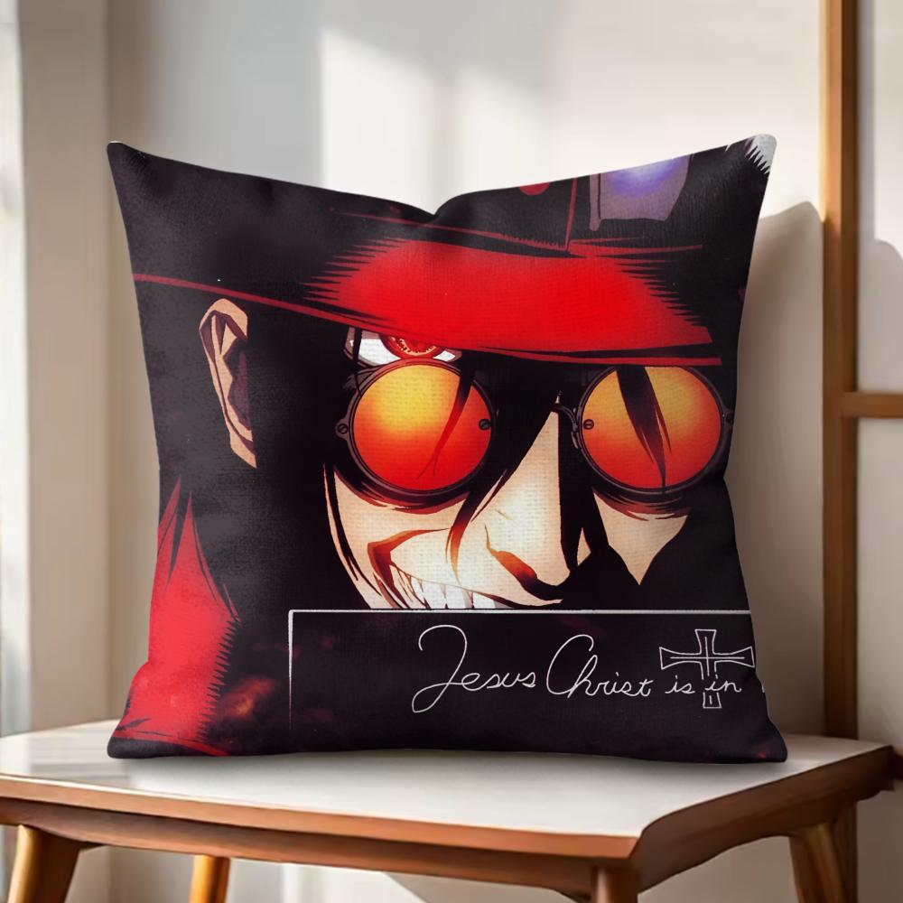 Anime HHellsingS Cushion Cover Natural Linen Organic Fabric DoubleSided Printing Couch Pillow Covers Home Decor