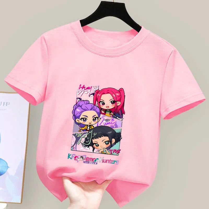 K-POP Demon Hunter Girl Group Unisex Cotton T-Shirt - Kids' Summer Short Sleeve Round Neck Top