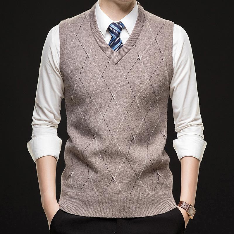 Gilet lavorato a maglia da uomo casual da lavoro a V senza maniche