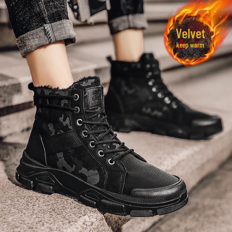 New hot men's winter cotton boots, trendy camouflage Martin boots. Warm and casual, perfect for desert or military use.