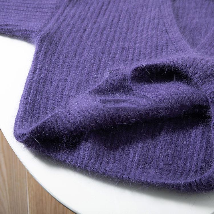 European & American Style Purple Faux Mink Velvet V-Neck Long-Sleeve Knitted Cardigan Sweater