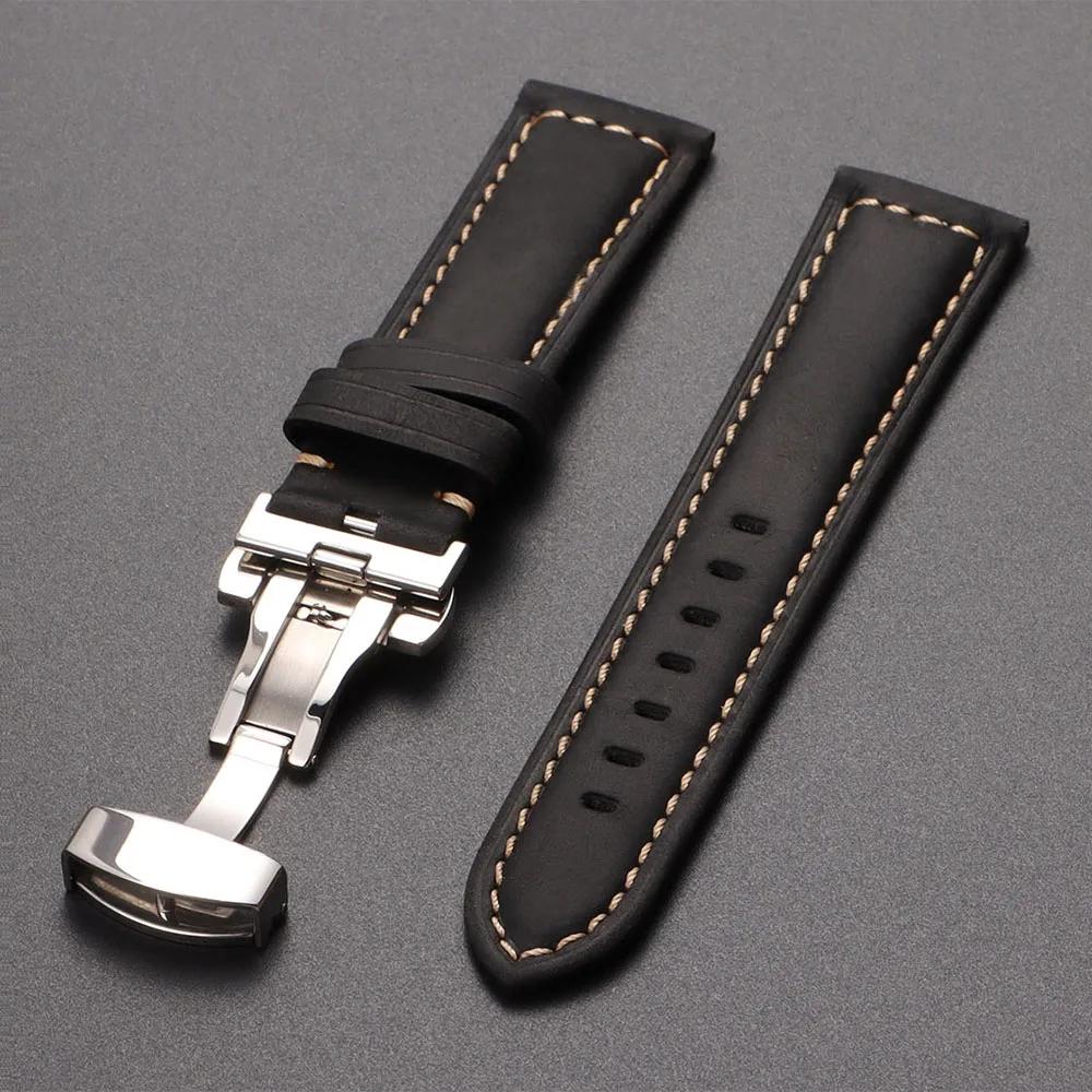 Echtes Kalbsleder Uhrenarmband für Omega Business-Uhrarmband für Seiko 22mm 20mm 26mm Schmetterlingsverschluss Nähte Braunes Armband