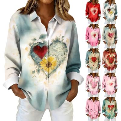 Women's Shirt Blouse Christmas Print Button Long Sleeve Casual Basic Shirt Collar Regular Top