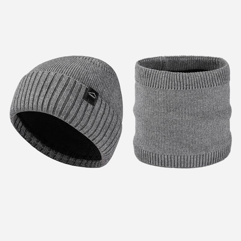 Knitted Hat Scarf Kit Men's Fleece Cold-Proof Warm Wool Hat Big Head Outdoor Hat
