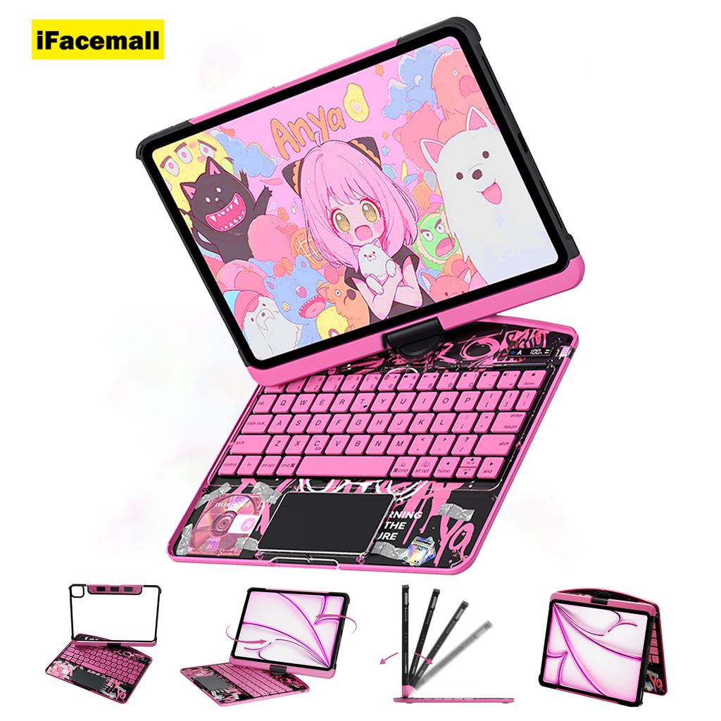 2025 Newest Y2K Transparent Keyboard case for iPad 11 Inch 360 Degree Rotation with Pencil Magnetic Charging for iPad Air 6th